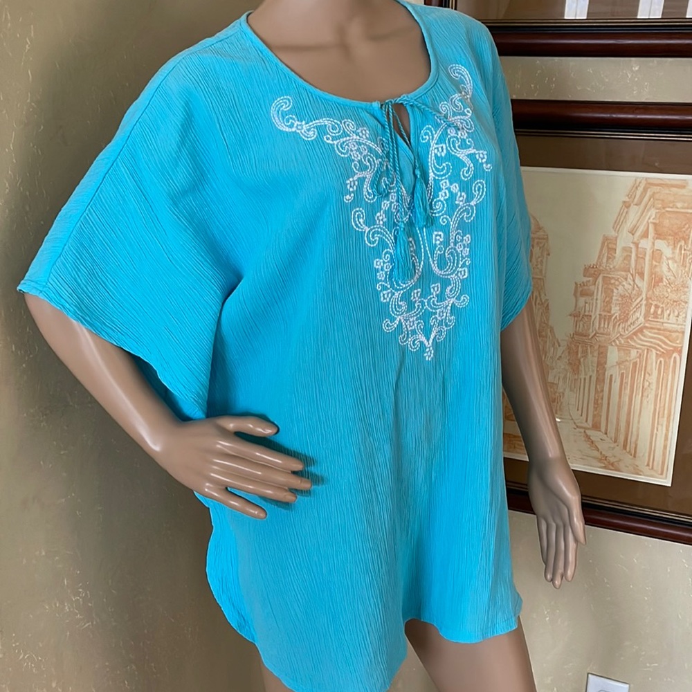 Denim & Co QVC  Turquoise Tunic Top sz XL